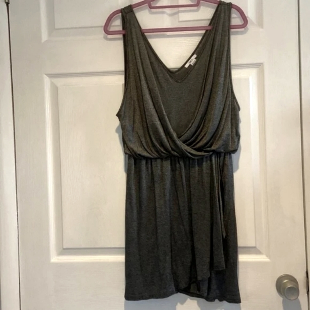 Bar III L Silver and Black V-neck Mini Stripe Dress